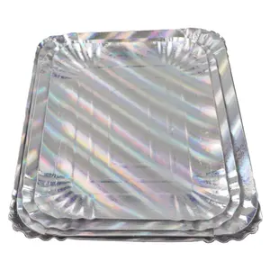 热销彩虹色铝箔长方形蛋糕板蛋糕托盘纸盘闪亮金银色哑光金色哑光玫瑰金201506
