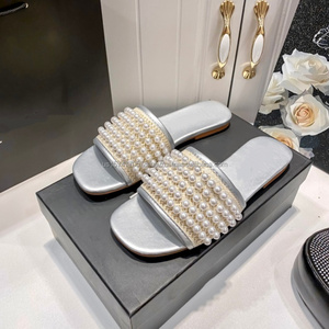 Zapatos Originales para Mujer 2026, Estilo de Diseñador de Lujo, Sandalias y Pantuflas Planas de Playa con Perlas para Verano - Product Image 5