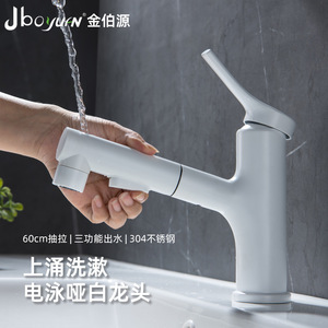Jboyuan Matte White Pull-Out Basin Faucet 60cm 304 Stainless Steel Single Handle Ceramic Valve Core - Product Image 1