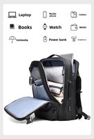 Sac à dos pour ordinateur portable noir de grande capacité pour les voyages d'affaires, sac à dos extensible multifonctionnel avec USB, sac à dos sous le siège