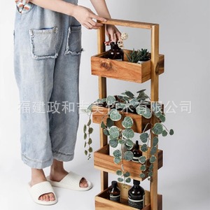 Acacia Wood Multi Layer Storage <b>Rack</b> 4 Tier Standing Bathroom Flower Pot Holder Solid Wood Organizer - Product Image 1
