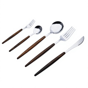 Wholesale Luxury Custom Stainless Steel Flatware Wedding Restaurant Wooden Handle 5 Pcs Cutlery Set Customization Available - Product Image 1