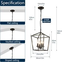 Amerikanischer Stil Gold-Schwarz Käfig Messing Kronleuchter Pendelleuchte E26 Großhandel Hängelampe Elegantes Laternen-Design für Wohnraumdekoration