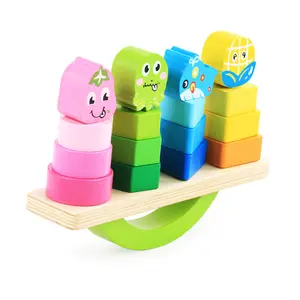 나무 다채로운 어린이 동물 과일 모양 손 눈 조정 퍼즐 균형 열 조기 교육 장난감