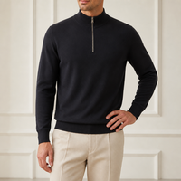 Pull en maille personnalisé pour homme en mélange cachemire et laine, col montant semi-zippé, panneau en suède uni, usine source OEM ODM, marque privée