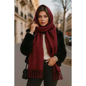 Écharpe épaisse blanche à texture douce avec des glands, accessoire polyvalent chaud pour tous les jours et les occasions spéciales pour l'automne - SAL1257 - Product Image 3