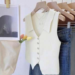 I-0579 Camisetas sin mangas para mujer al por mayor, chaleco de punto con cuello en V para mujer, top informal sin mangas para mujer - Product Image 3