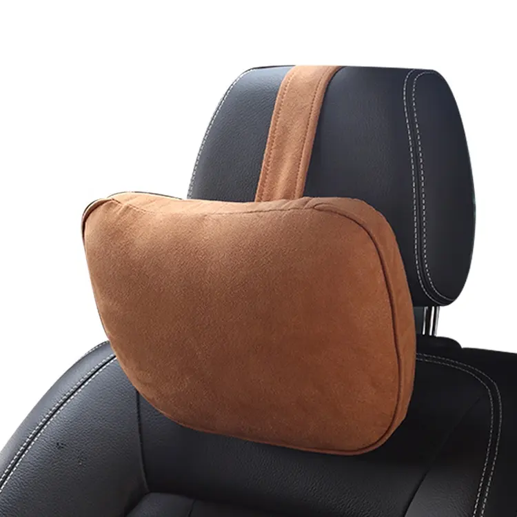 Oreiller de siège de voiture en tissu suédé, coussin confortable, à Logo personnalisé, pour siège Cervical et cou, pour voyage
