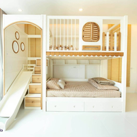 JS Multifonctionnel Confortable Simple Lit Superposé Supérieur Arbre Maison Toboggan Bois Massif pour Enfants Chambre Salon Princesse Hôtel