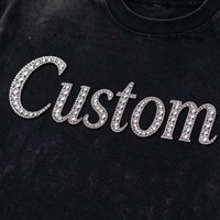 T-shirt personnalisé OEM à épaules tombantes, effet soleil délavé, streetwear, coupe oversize, imprimé DTG Kornit, effet éclaboussures de strass, couleur écru