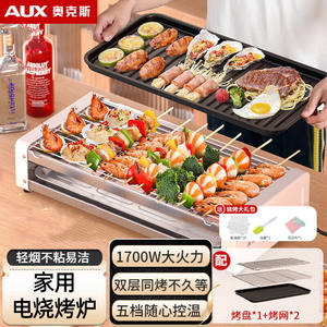 Grill électrique AUX à double plaque ondulée 1700W, contrôle mécanique, bac à graisse amovible, four barbecue domestique - Product Image 2