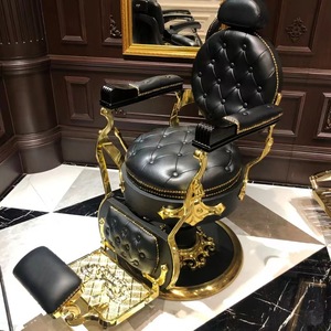 Sillón de Barbería Profesional Vintage para Salón de Peluquería, Mueble Resistente en Color Marrón, Blanco, Dorado, Verde y Gris - Product Image 1