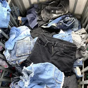 Celana Jeans Pendek Wanita, Celana Pendek Denim Katun Campur Bahan Denim Bekas untuk Perempuan