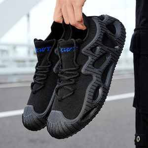 <b>Socks</b> Men Summer Breathable <b>Black</b> Mesh Lace-Up Round Toe Rubber Outsole Sporty Casual Sneakers Size 45 46 - Product Image 1