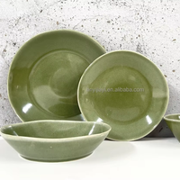 Vaisselle réactive Vaisselle Restaurant Hôtel 16pcs Vaisselle coréenne Glaçure réactive verte Ensemble de plats de cuisine