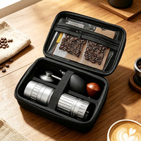 Ensemble de moulin à café manuel, kit de voyage portable avec étui de rangement, moulin à café à meules coniques pour le camping et les activités de plein air