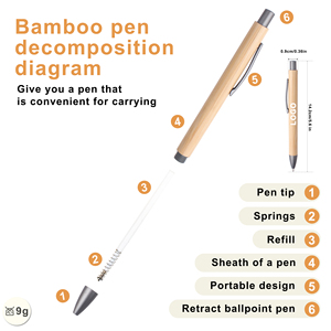 2025 Wholesale Eco-friendly Natural Recycled Click Bamboo Wood Ballpoint <b>Pen</b> With Custom Logo Printed Laser Engraved Manufacture - Product Image 3