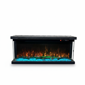 <span class=keywords><strong>Chimenea</strong></span> <span class=keywords><strong>Eléctrica</strong></span> de Diseño Moderno de 60/72/100 Pulgadas con Control Remoto, 3 Lados, Efecto de Leña y Cristal, Metálica, para el Hogar - Product Image 4