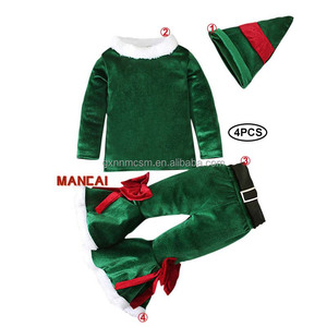 Ensemble <span class=keywords><strong>pull</strong></span>-<span class=keywords><strong>over</strong></span> en velours évasé vert <span class=keywords><strong>rouge</strong></span> en peluche pour filles et garçons, pantalon, chapeaux, ceinture, costume de Noël, costume de père noël - Product Image 6