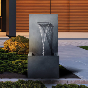 น้ำพุตกแต่งสวนแบบตั้งโต๊ะ รุ่นใหม่ปี 2026 ทำจากอะลูมิเนียมสีดำ รูปทรงลูกบาศก์ พร้อมปลั๊กไฟ - Product Image 1