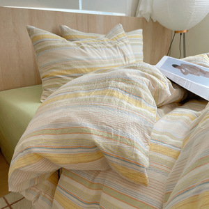 Set di Biancheria da Letto MM Minimalista a Righe in Cotone Lavato 4 Pezzi Stile Giapponese Copripiumino in Puro Cotone Lenzuolo Lenzuolo con Angoli - Product Image 2