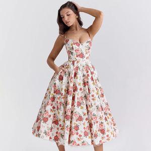 <span class=keywords><strong>Abito</strong></span> <span class=keywords><strong>Midi</strong></span> da Donna Casual con Spalline Sottili, Linea ad A, in Poliestere Stampato, Fluido, per Feste, Serate, Senza Schienale, Elegante, per Ospiti di Matrimonio - Product Image 4