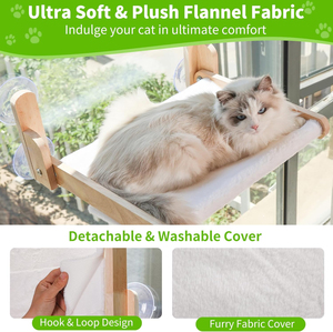 Support de rangement pour chat, perchoir de fenêtre, cadre en bois, hamac pliable Aloxina pour chat, housse en fourrure de lapin douce, lavable, ventouses puissantes - Product Image 3