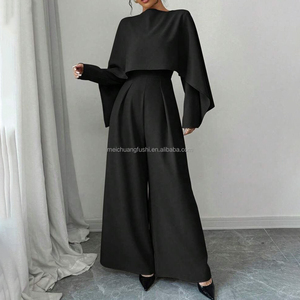 <span class=keywords><strong>Combinaison</strong></span> de bureau <span class=keywords><strong>pour</strong></span> femme à manches longues et jambes larges avec cape sur le devant - Product Image 4