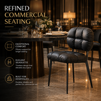 Chaise de salle à manger capitonnée moderne avec assise rembourrée noire et pieds en métal pour hôtel, restaurant, salon