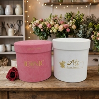 Coffret Cadeau Rond en Velours Blanc Rose avec Revêtement UV et Gaufrage, Boîtes d'Emballage Cadeau en Matériaux Recyclés avec Couvercles
