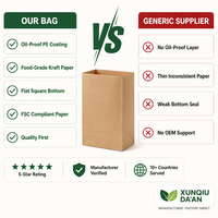 Sacs en papier kraft écologiques recyclables de qualité alimentaire épaissis, design personnalisé à fond carré, pour pâtisseries, plats à emporter, snacks, finition brillante