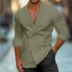 À la mode hommes transfrontalier printemps 2025 à manches longues solide <span class=keywords><strong>col</strong></span> châle bouton tenue décontractée <span class=keywords><strong>chemise</strong></span> - Product Image 1