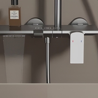 Système de douche thermostatique en laiton doré avec pommeau de douche pluie et douchette à main, mitigeur mural pour salle de bain, ensemble de douche finition or brossé
