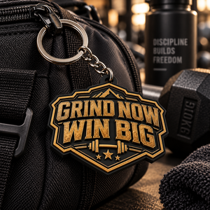 Llavero de PVC Grind Now Win Big, Forma Irregular, Estilo Vintage, Impresión en Relieve, Resistente, Regalo Promocional, Fabricación OEM ODM - Product Image 3