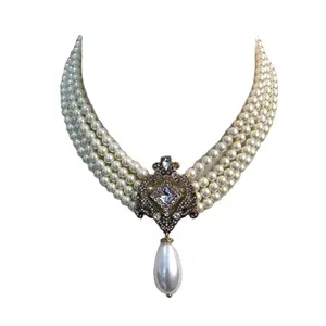 定制高品质多层彩釉水滴珍珠吊坠宝石钻石多股项链女士套装
