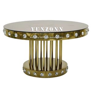 طاولة كريستالية ذهبية مستديرة لحفلات الزفاف من الفولاذ المقاوم للصدأ للمآدب والمناسبات والمطاعم - Product Image 3