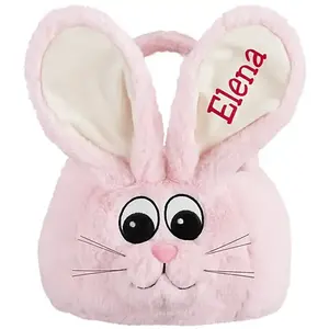 Blank Tote Bags Plush Fur Easter Egg Hunting Treat Bag Monogram Embroidery Bunny Easter Basket with Name