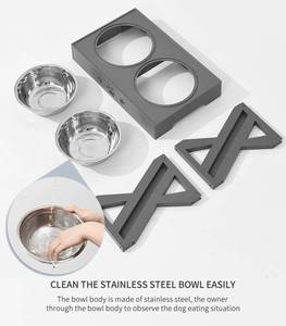 Comedero para <span class=keywords><strong>mascotas</strong></span> plegable ajustable en altura con logotipo personalizado al por mayor <span class=keywords><strong>de</strong></span> fábrica con cuenco doble para perros <span class=keywords><strong>de</strong></span> acero inoxidable - Product Image 4