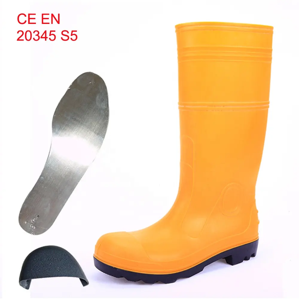 china cheap factory safety gumboots men wellington rain boots worker shoes steel toe cap steel sole waterproof boots