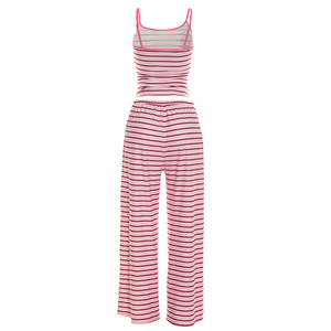 Viviblook Y26ST110 Women Spring Summer <b>Set</b> Striped Vest Top High Drawstring Straight Loose Pants Two Piece Casual <b>Set</b> - Product Image 5
