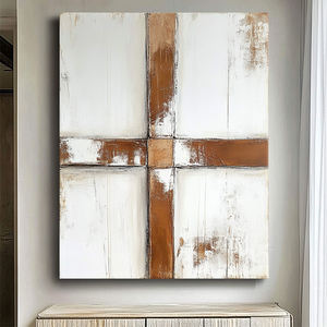 Decoración religiosa hecha a mano Beige marrón abstracto Jesús pintura versículo de la <span class=keywords><strong>Biblia</strong></span> regalo cristiano Cruz arte de la pared - Product Image 4