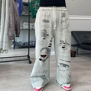 Huili Oem Hochwertige dicke Baumwolle Loose Fit Weite Beinhose Herren Benutzer definiertes Logo Gedruckte Distressed Washed Baggy Jogging hose - Product Image 1