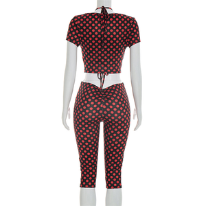 Crop top à manches courtes <span class=keywords><strong>et</strong></span> pantalon à imprimé pois, ensemble sexy pour femme en 3 pièces - Product Image 4