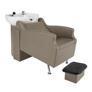 Fauteuil de lavage pour salon de coiffure avec coussin d'assise épaissi, repose-pieds réglable, bac en céramique - Lit de lavage personnalisable en cuir - Product Image 5