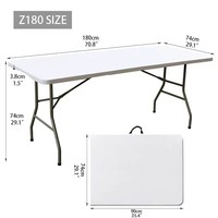 Ensemble de table et de chaises pliantes carrées d'extérieur portables - 6 pieds de longueur, design moderne en plastique blanc, utilisation hôtelière, hauteur réglable
