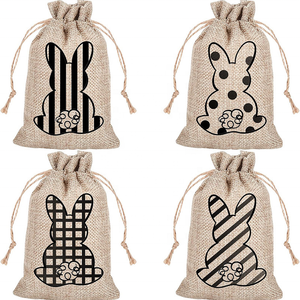 Children's Eco-Friendly Jute Easter Bunny Drawstring Pocket Pouches Happy Easter Party Candy <b>Box</b> Burlap <b>Crafts</b> - Product Image 1
