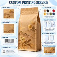 Sachet personnalisé en papier kraft sans fenêtre pour thé Pu'er, scellé sur huit côtés avec marquage à chaud, pour la vente au détail et en gros