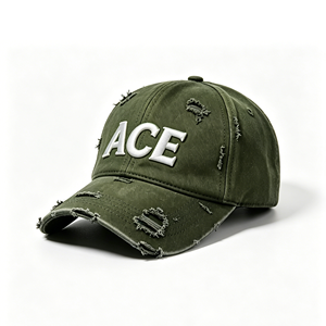 หมวกแก๊ปทรงแด๊ดวินเทจผ้าฝ้ายฟอกแบบดิสเทรส ปักโลโก้ ACE แบบ 3 มิติ  ตกแต่งรอยขาด  หมวกเบสบอลสไตล์สตรีทแวร์  แบบยูนิเซ็กซ์  ทรงซอฟท์ท็อป - Product Image 5