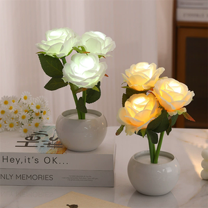 Home Ornaments Pink Rose Flower <strong>Pot</strong> <strong>Night</strong> Light Indoor Tabletop Decoration Romantic Atmosphere - Product Image 4