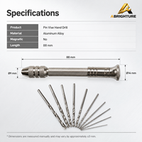 Ensemble de perceuse manuelle à vis avec 10 forets hélicoïdaux HSS de 0,8 à 3,0 mm pour la résine, le travail du bois et les loisirs créatifs